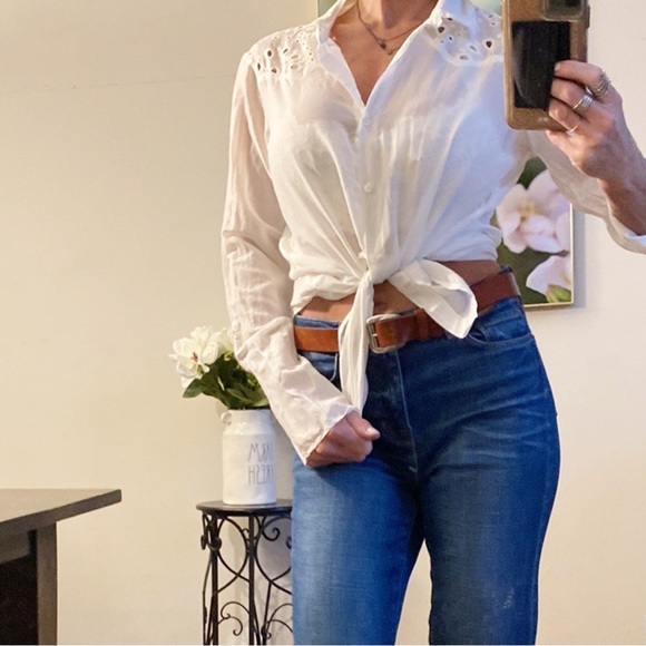Ella Moss Tops - ELLA MOSS x Revolve White Cotton Silk Lace Lightweight long sleeve blouse women